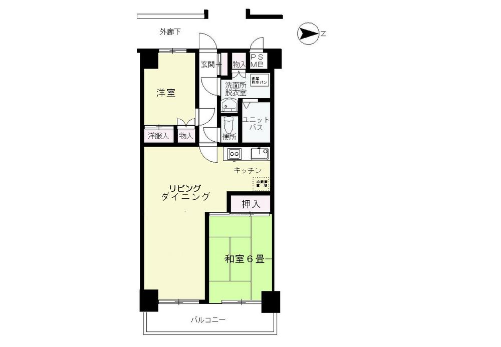 Floor plan. 2LDK, Price 6.98 million yen, Occupied area 56.93 sq m , Balcony area 6.6 sq m floor plan