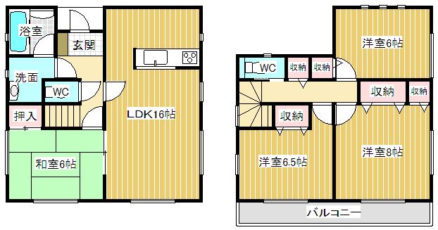 Floor plan. 19,800,000 yen, 4LDK, Land area 179.14 sq m , Floor plan of the building area 95.58 sq m Zenshitsuminami direction! 