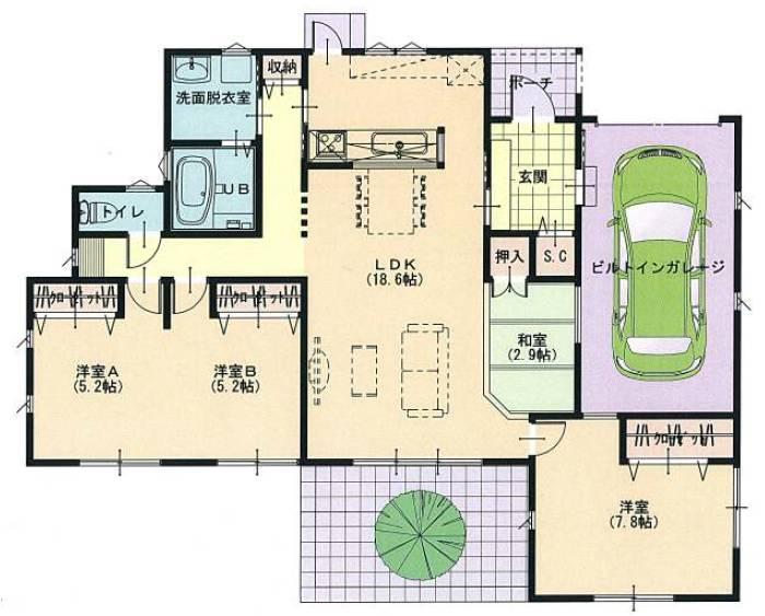 Building plan example (floor plan). Building plan example Building price 18,520,000 yen, Building area 110.75 sq m