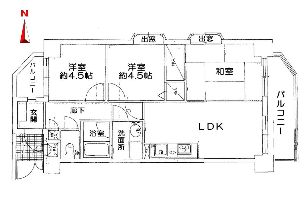 Floor plan. 3LDK, Price 6.5 million yen, Occupied area 52.01 sq m , Balcony area 8.83 sq m