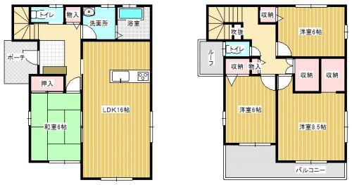 Floor plan. 25,420,000 yen, 4LDK, Land area 140.11 sq m , Building area 107.23 sq m all rooms Corner Room! 