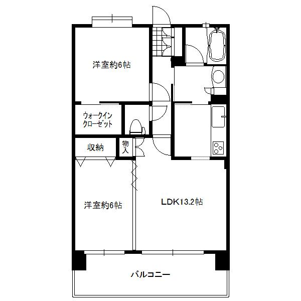 Floor plan. 2LDK, Price 19 million yen, Footprint 57.6 sq m , Balcony area 12.8 sq m