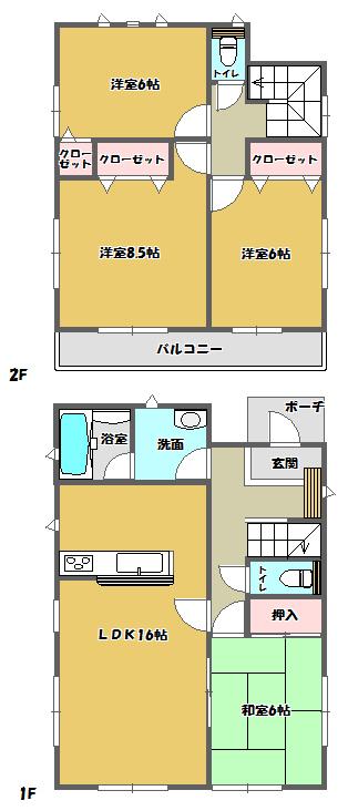 Floor plan. 21,800,000 yen, 4LDK, Land area 189.22 sq m , In building area 97.2 sq m All rooms are two-sided lighting, There are housed in each room to room sufficient brightness of the north side is reserved, Is a good floor plan easy to use. 