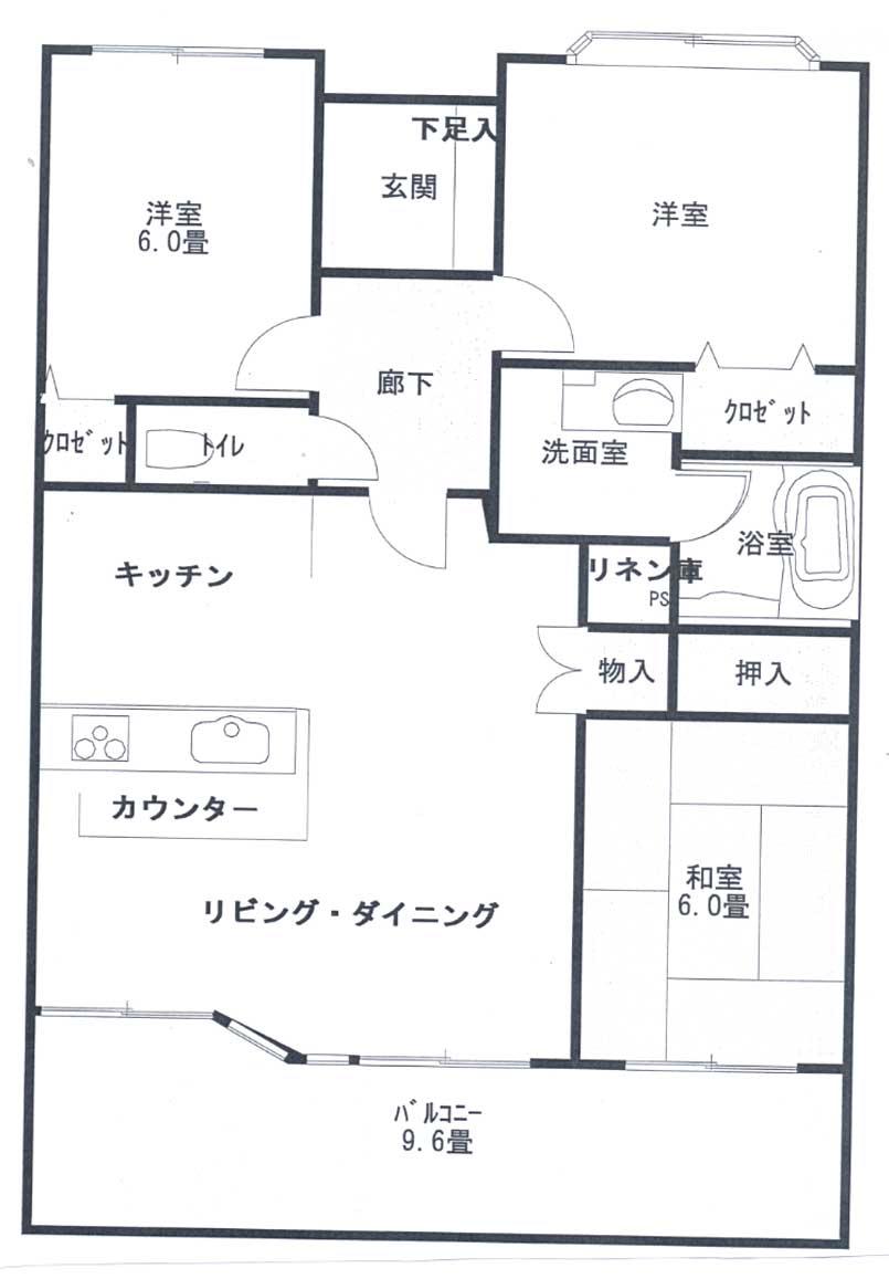 Floor plan. 3LDK, Price 19,800,000 yen, Occupied area 74.15 sq m , Balcony area 12.45 sq m living ・ dining About 12.1 Pledge, kitchen About 3.1 Pledgeese-style room 6 quires, The main bedroom about 7.3 Pledge, Western-style about 6 Pledge