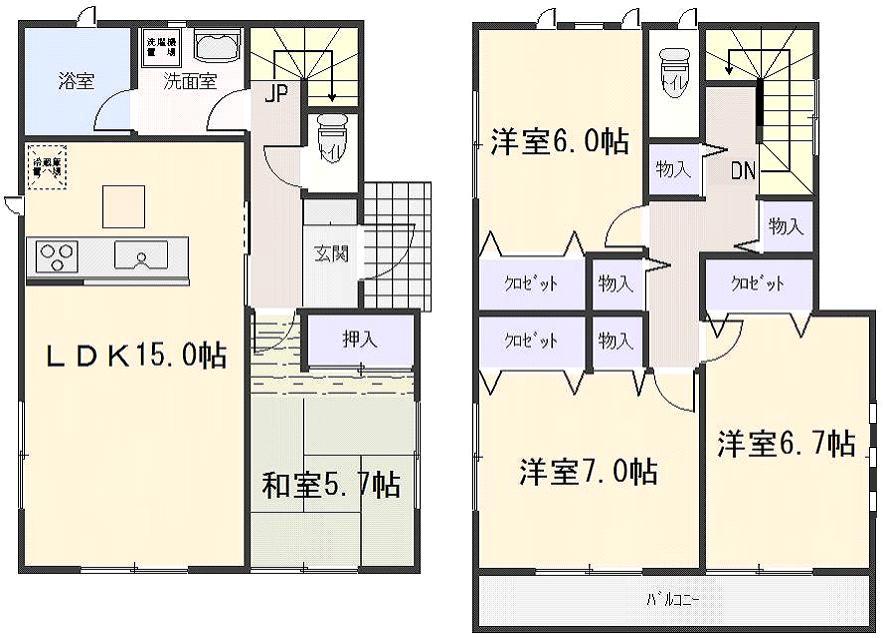 Floor plan. (Building 2), Price 18,800,000 yen, 4LDK+S, Land area 163.09 sq m , Building area 98.81 sq m