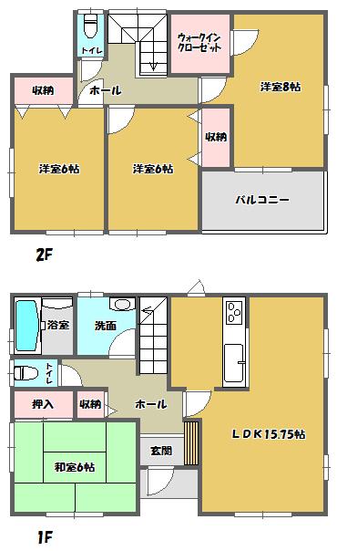 Floor plan. 16,900,000 yen, 4LDK + S (storeroom), Land area 150.48 sq m , Building area 104.33 sq m Zenshitsuminami direction, There are housed in each room, Is a good floor plan easy to use. 