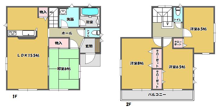 Floor plan. 20.8 million yen, 4LDK, Land area 215.79 sq m , In building area 97.2 sq m Zenshitsuminami direction, There are housed in each room, Is a good floor plan easy to use. 