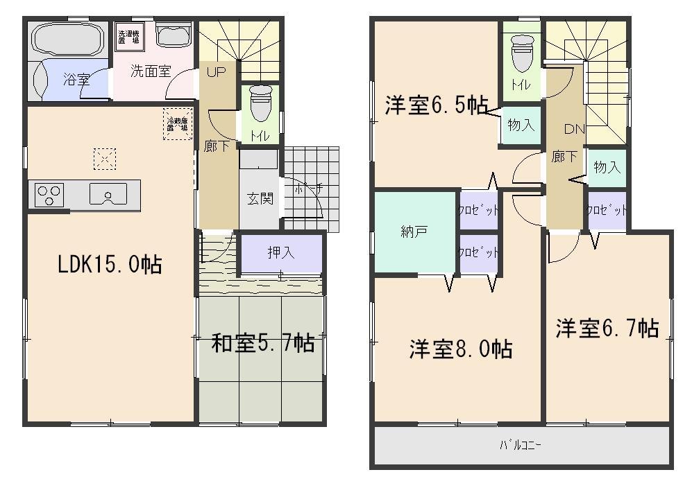 Floor plan. 21,800,000 yen, 4LDK + S (storeroom), Land area 189.06 sq m , Building area 98.81 sq m 2 Building floor plan