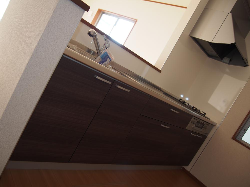 Kitchen. Kitchen specification of dark woodgrain