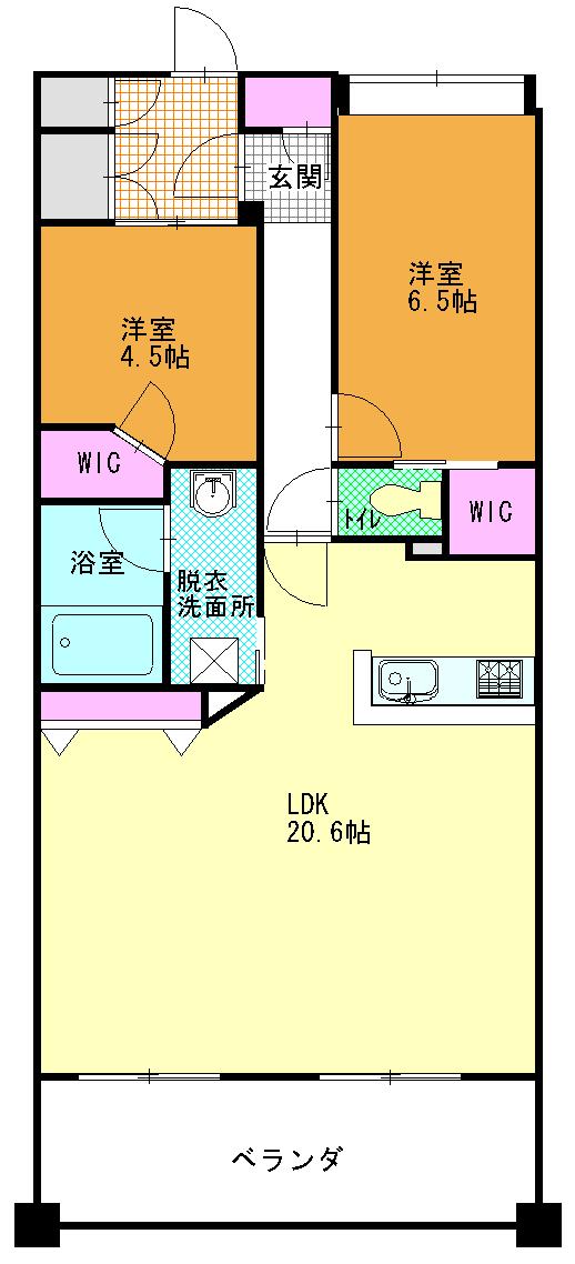 Floor plan. 2LDK, Price 22.5 million yen, Footprint 70 sq m , Balcony area 12.4 sq m