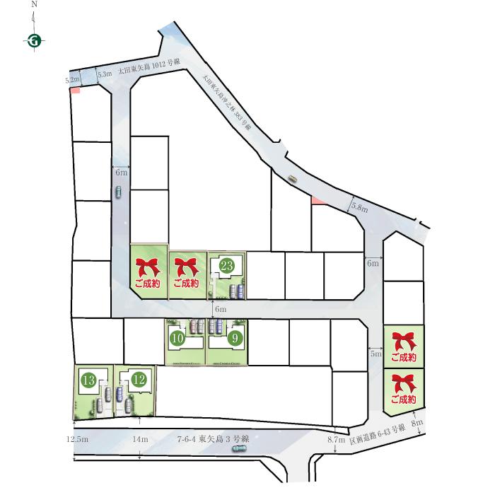 The entire compartment Figure. Sunny space and Kazenotoorimichi etc., Streetscape plan to maximizing the benefits of the site. Lush by careful planting 栽計 image, And we realized the landscape to draw the elegant streets. 