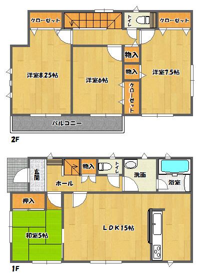 Floor plan. 15.8 million yen, 4LDK, Land area 264.14 sq m , Building area 98.01 sq m Zenshitsuminami direction, There are housed in each room, Is a good floor plan easy to use. 