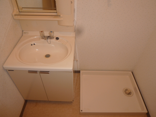 Washroom. Area equipped with vanity and in-room washing machine! 