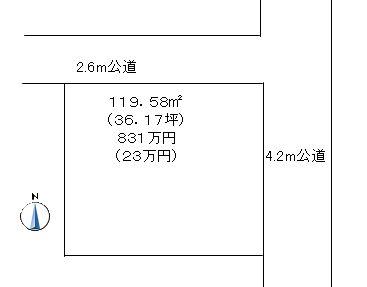 Compartment figure. Land price 8.31 million yen, Land area 119.58 sq m parcel view