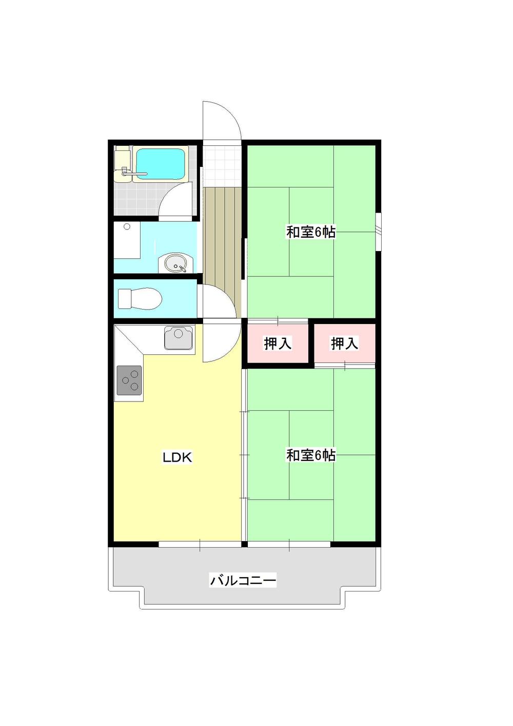 Floor plan. 2DK, Price 2.8 million yen, Occupied area 38.07 sq m , Balcony area 4.87 sq m