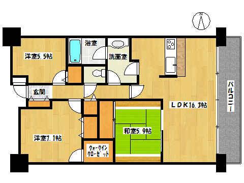 Floor plan. 3LDK, Price 19,800,000 yen, Occupied area 74.86 sq m , Balcony area 13.8 sq m