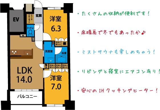 Floor plan. 2LDK, Price 16,900,000 yen, Occupied area 60.07 sq m , Balcony area 8.46 sq m