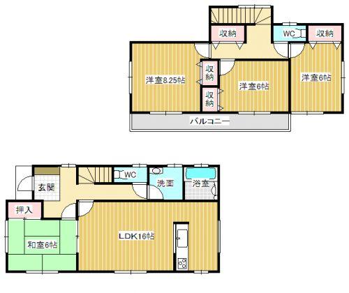 Floor plan. 21,800,000 yen, 4LDK, Land area 198.77 sq m , Floor plan of the building area 105.98 sq m Zenshitsuminami direction! 