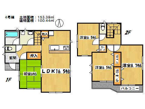 Floor plan. 20.8 million yen, 4LDK, Land area 153.33 sq m , Building area 100.44 sq m