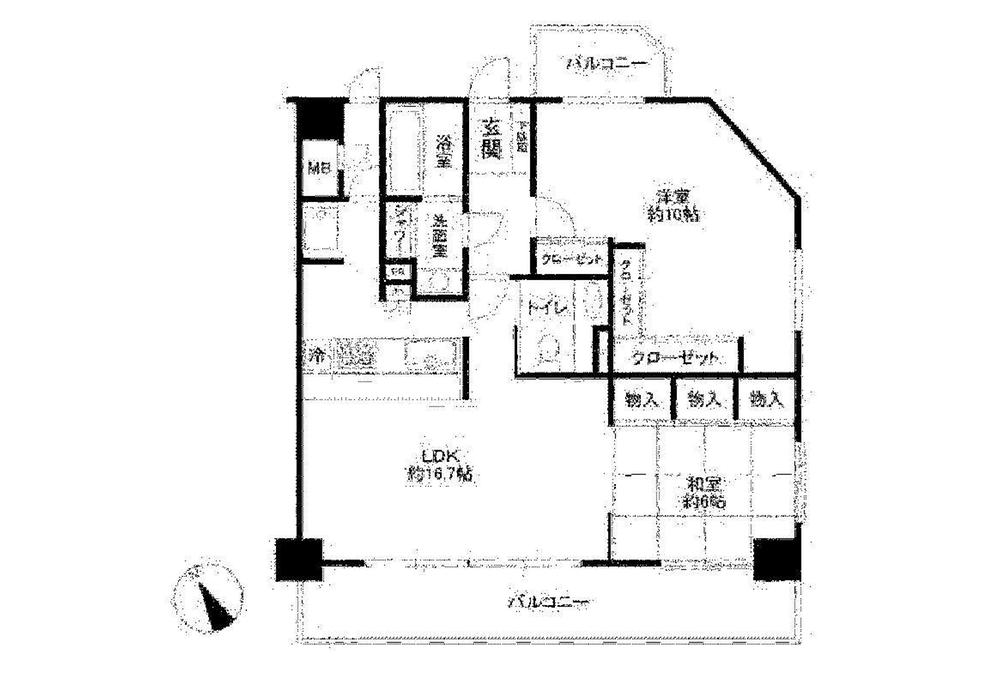 Floor plan. 2LDK, Price 14.8 million yen, Occupied area 80.98 sq m , Balcony area 17.34 sq m