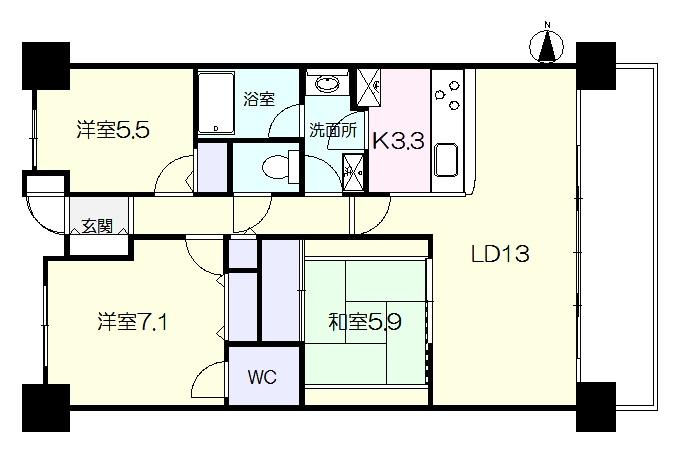 Floor plan. 3LDK, Price 19,800,000 yen, Occupied area 74.86 sq m , Balcony area 13.8 sq m