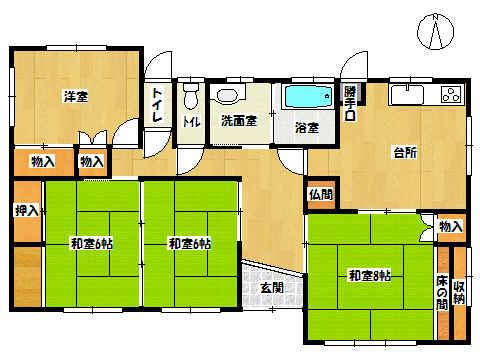 Floor plan. 6.8 million yen, 4DK, Land area 486 sq m , Building area 88.6 sq m