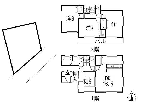 Compartment view + building plan example. Building plan example, Land price 2.74 million yen, Land area 202.98 sq m , Building price 9.8 million yen, Building area 105.98 sq m