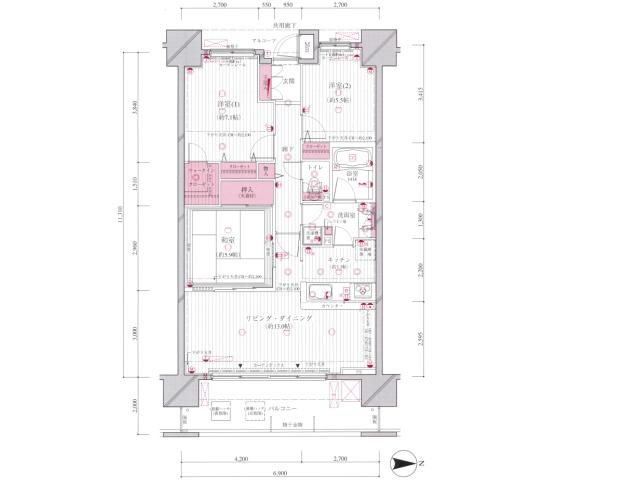 Floor plan. 3LDK, Price 19,800,000 yen, Occupied area 74.86 sq m , Balcony area 13.8 sq m floor plan