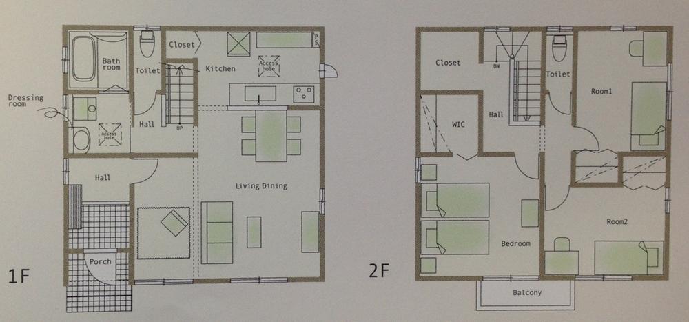 Other building plan example. Building plan examples (No.1) Building price 11,592,000 yen Building area 104.33 sq m (31.50 square meters)  [Characteristic] Spend the time of feelings feelings while feeling the presence of the family, L-shaped layout of the living-dining ☆  ☆  ☆