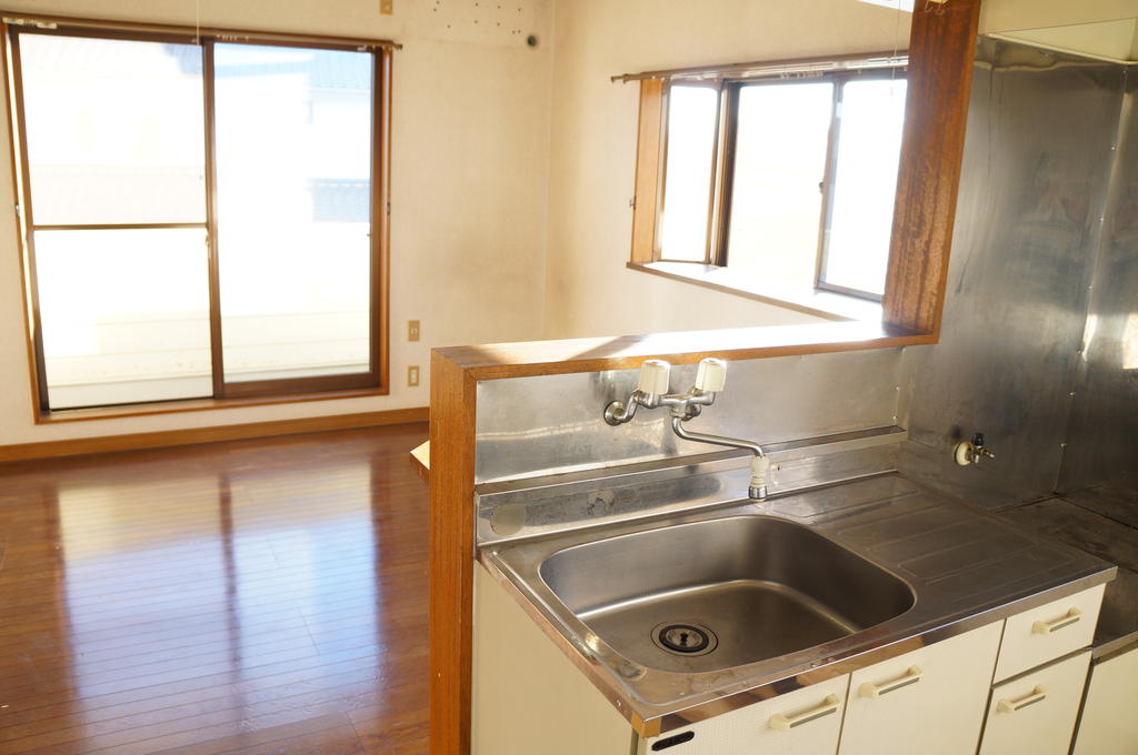 Kitchen. Living room overlooks from the kitchen