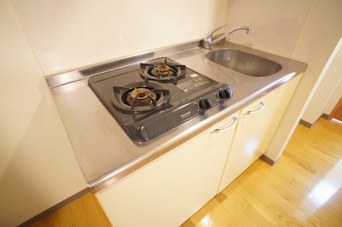 Kitchen. Two-burner stove is with. Convenient to dishes