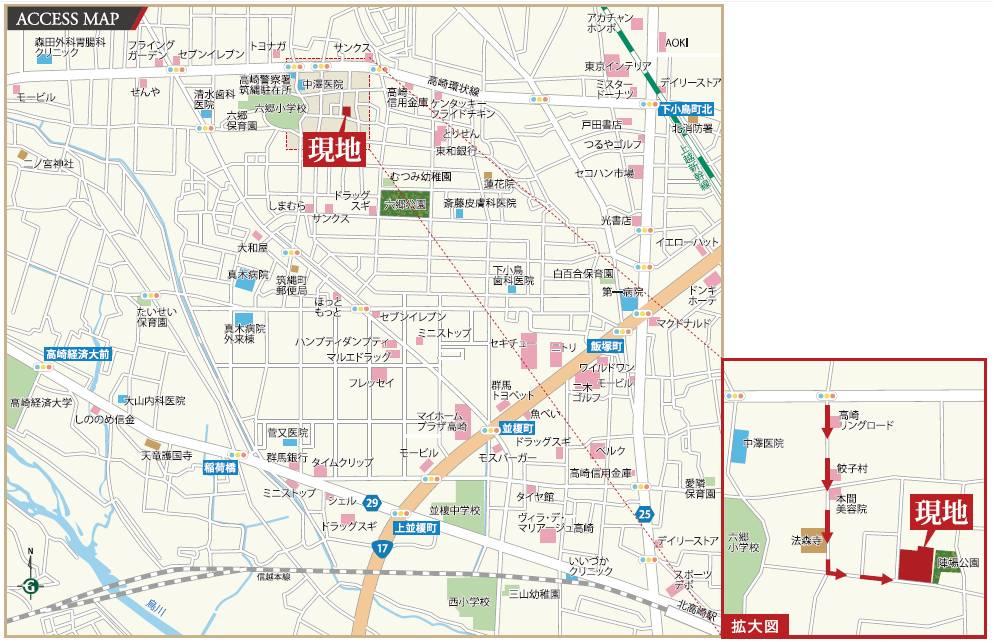 Local guide map. Convenient for day-to-day shopping, Torisen is a 4-minute walk.  Near degree also Takasaki loop line, It is the location to spread the width of the good life in traffic access. 