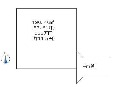 Compartment figure. Land price 6.33 million yen, Land area 190.46 sq m parcel view