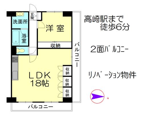 Floor plan. 1LDK, Price 6.5 million yen, Occupied area 59.85 sq m , Balcony area 31.08 sq m floor plan