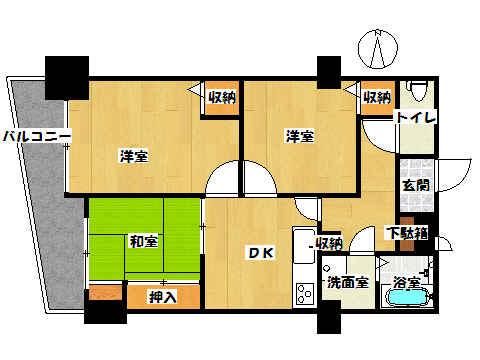 Floor plan. 3DK, Price 9.3 million yen, Occupied area 52.41 sq m , Balcony area 9.2 sq m
