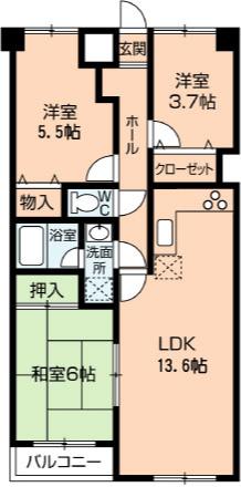 Floor plan. 3LDK, Price 6.3 million yen, Footprint 60.7 sq m , Balcony area 8.78 sq m