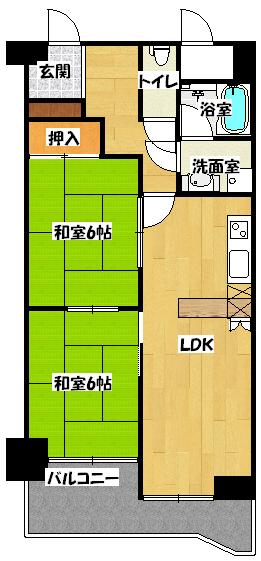 Floor plan. 2LDK, Price 10 million yen, Occupied area 56.15 sq m , Balcony area 7.52 sq m