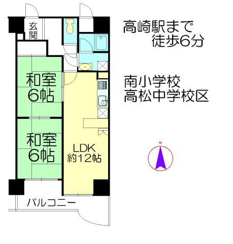 Floor plan. 2LDK, Price 10 million yen, Occupied area 56.15 sq m floor plan