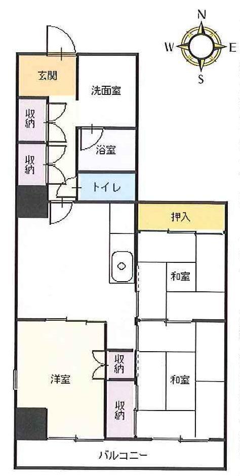 Floor plan. 3DK, Price 4.8 million yen, Occupied area 58.01 sq m , Balcony area is 6.3 sq m easy-to-use floor plan!