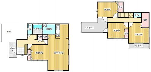 Floor plan. 32,500,000 yen, 4LDK, Land area 205.01 sq m , Building area 125.89 sq m Zenshitsuminami facing & corner room! 