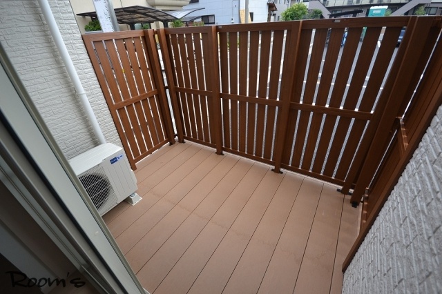 Balcony. Wood balcony. You can blindfold in the fence of wood.