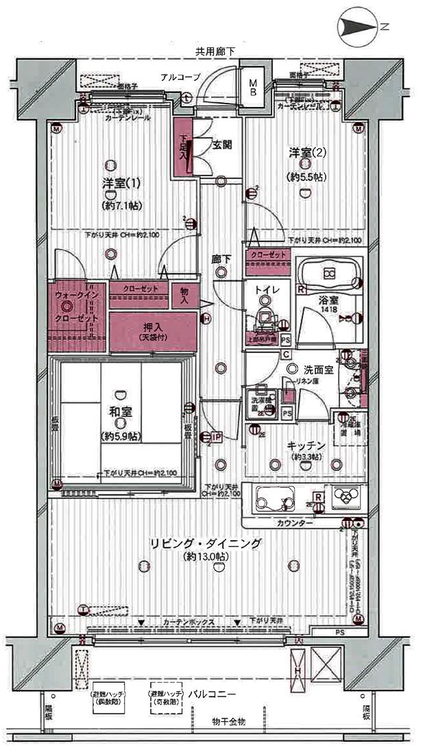 Floor plan. 3LDK, Price 19,800,000 yen, Occupied area 74.86 sq m , Between the balcony area 13.8 sq m floor plan