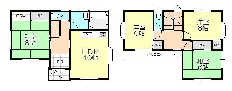 Floor plan. 9,980,000 yen, 4LDK, Land area 165.52 sq m , Building area 92.74 sq m