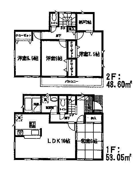 Floor plan. (Building 2), Price 19,800,000 yen, 4LDK+S, Land area 181.87 sq m , Building area 101.65 sq m