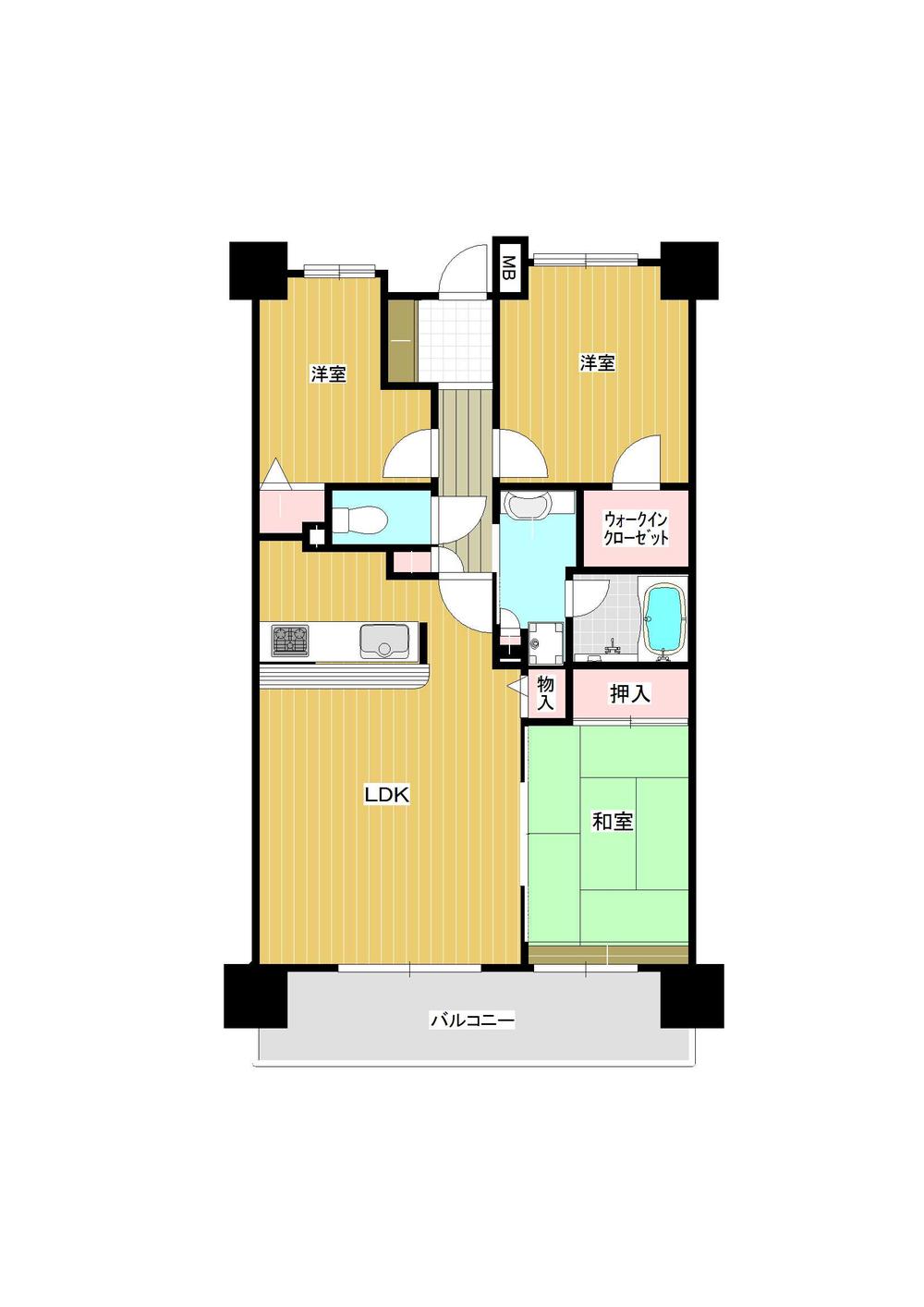 Floor plan. 3LDK, Price 25,800,000 yen, Footprint 78 sq m , Balcony area 13.8 sq m