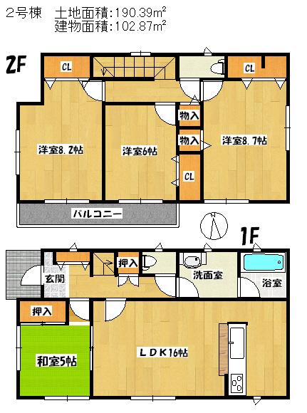 Floor plan. 21,800,000 yen, 4LDK, Land area 190.39 sq m , Building area 102.87 sq m