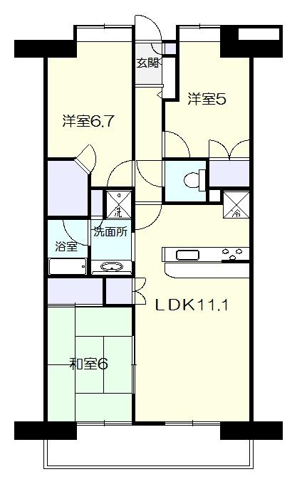 Floor plan. 3LDK, Price 12.8 million yen, Occupied area 65.23 sq m