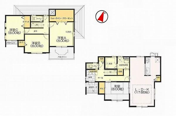 Floor plan. (Building 2), Price 31,300,000 yen, 4LDK, Land area 205.43 sq m , Building area 112.61 sq m
