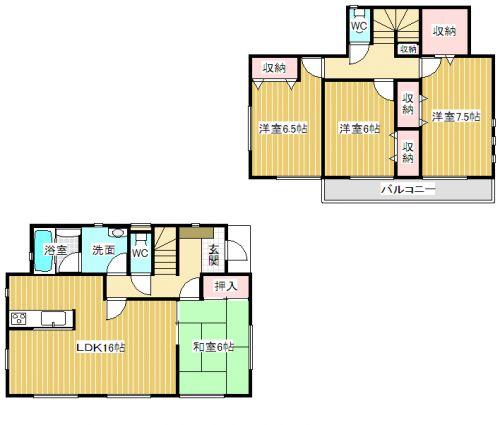 Floor plan. 19,800,000 yen, 4LDK, Land area 181.87 sq m , Building area 101.65 sq m Zenshitsuminami facing & south balcony! 