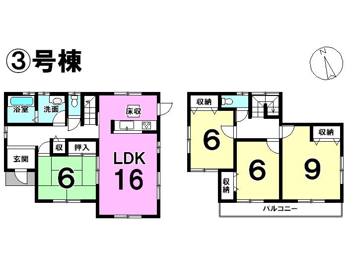 Floor plan. (3 Building), Price 21.9 million yen, 4LDK, Land area 213.78 sq m , Building area 105.98 sq m
